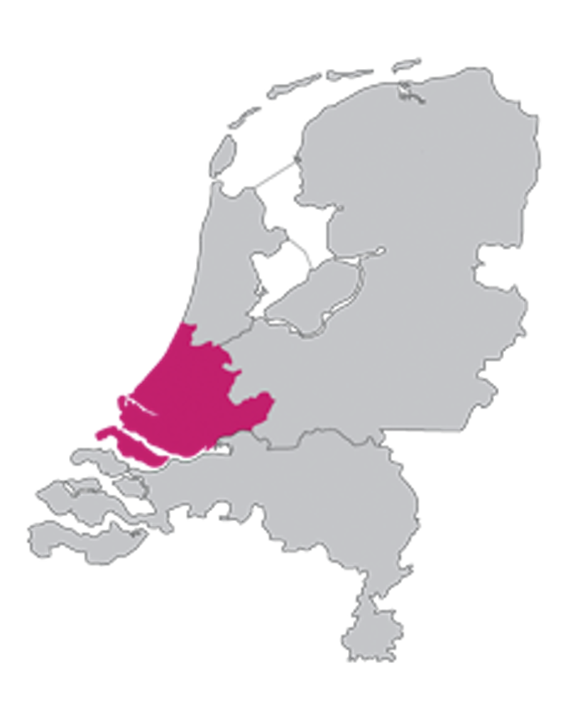 Kaart van Nederland met werkgebied van het gerechtshof Den Haag