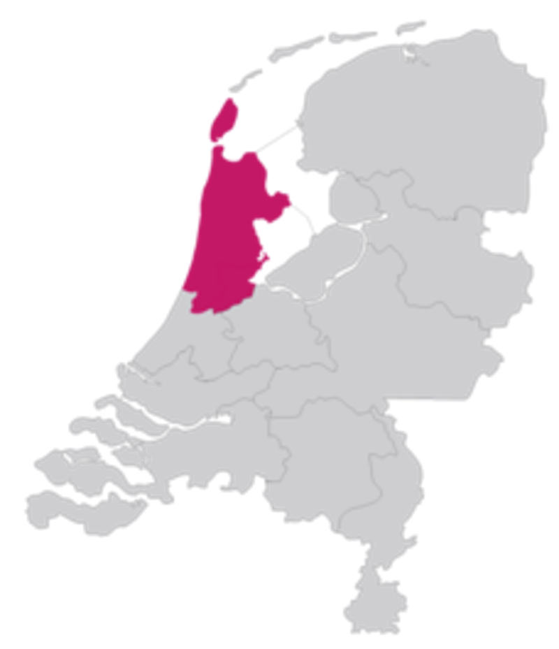 Kaart van Nederland met werkgebied van gerechtshof Amsterdam